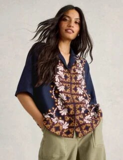 WHITE STUFF Linen Rich Printed Button Through Shirt