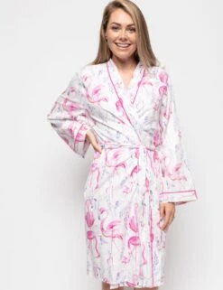 Cyberjammies Cotton Modal Flamingo Print Dressing Gown