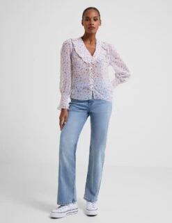 French Connection Sheer Floral V-Neck Blouse
