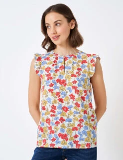 Pure Cotton Floral Crew Neck Blouse