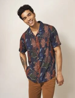 WHITE STUFF Linen Rich Safari Print Revere Shirt