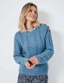 Cable Knit Crew Neck Jumper With Wool