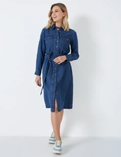 Denim Belted Midi Shirt Dress