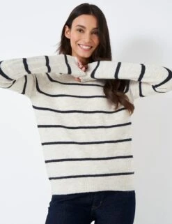 Striped Round Neck Knitted Hoodie