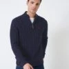 Cotton Blend Textured Half Zip Jumper