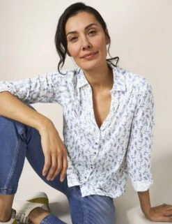 WHITE STUFF Jersey Printed 3/4 Sleeve Shirt