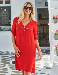 Button Front Knee Length Shift Dress -Marks And Spencer Shop MS 10 T83 3215S B0 X EC 2