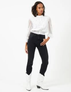 French Connection Embroidered Crew Neck Relaxed Blouse