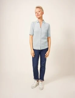 WHITE STUFF Cotton Rich Ribbed V-Neck Shirt -Marks And Spencer Shop MS 10 T83 6283W T4 X EC 3