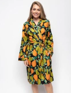 Cyberjammies Cotton Modal Pear Print Short Dressing Gown