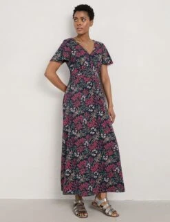 Organic Cotton Printed V-Neck Midi Dress -Marks And Spencer Shop MS 10 T83 8411T F0 X EC 2