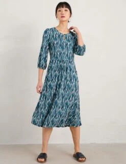 Cotton Rich Printed Midi Waisted Dress