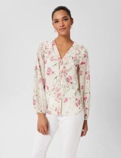 Floral V-Neck Ruffle Blouse