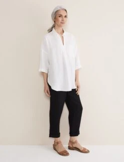 Pure Linen Collared V-Neck Relaxed Shirt -Marks And Spencer Shop MS 10 T83 8647T Z0 X EC 3