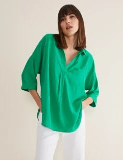 Collared V-Neck Relaxed Longline Shirt