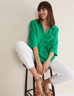 Collared V-Neck Relaxed Longline Shirt 8 Collared V-Neck Relaxed Longline Shirt -Marks And Spencer Shop MS 10 T83 8648T J0 X EC 1