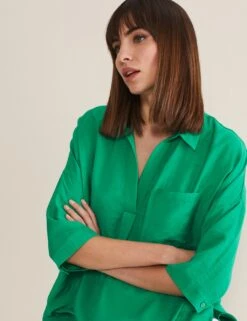 Collared V-Neck Relaxed Longline Shirt 9 Collared V-Neck Relaxed Longline Shirt -Marks And Spencer Shop MS 10 T83 8648T J0 X EC 2