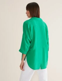 Collared V-Neck Relaxed Longline Shirt 10 Collared V-Neck Relaxed Longline Shirt -Marks And Spencer Shop MS 10 T83 8648T J0 X EC 3