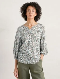 Organic Cotton Floral Notch Neck Blouse -Marks And Spencer Shop MS 10 T83 8847T V4 X EC 1