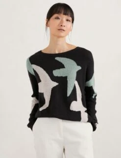Cotton Blend Printed Jumper With Merino Wool