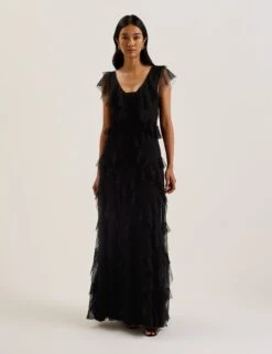 Ted Baker Mesh Ruffle Maxi Dress