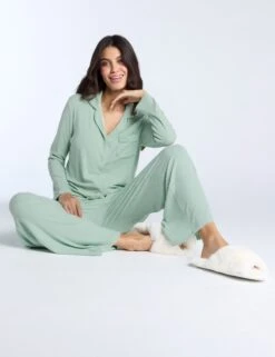 Modal Ribbed Wide Leg Pyjama Bottoms -Marks And Spencer Shop Modal Ribbed Wide Leg Pyjama Bottoms 2