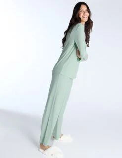 Modal Ribbed Wide Leg Pyjama Bottoms -Marks And Spencer Shop Modal Ribbed Wide Leg Pyjama Bottoms 4