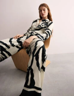 Jaeger Monochrome Floral Wide Leg Trousers