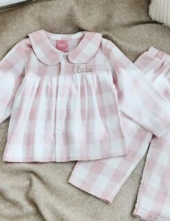 Personalised Traditional Pink Checkered Pyjama Set (0-6 Yrs)