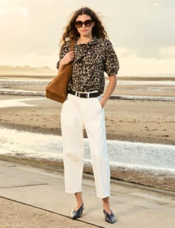 Pure Cotton Animal Print Collared Blouse -Marks And Spencer Shop Pure Cotton Animal Print Collared Blouse 2