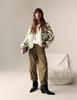 Pure Cotton Applique V-Neck Bomber Jacket -Marks And Spencer Shop Pure Cotton Applique V Neck Bomber Jacket 3