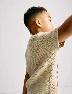 Pure Cotton Border Knitted Shirt (2-8 Yrs) -Marks And Spencer Shop Pure Cotton Border Knitted Shirt 2 8 Yrs 1 2