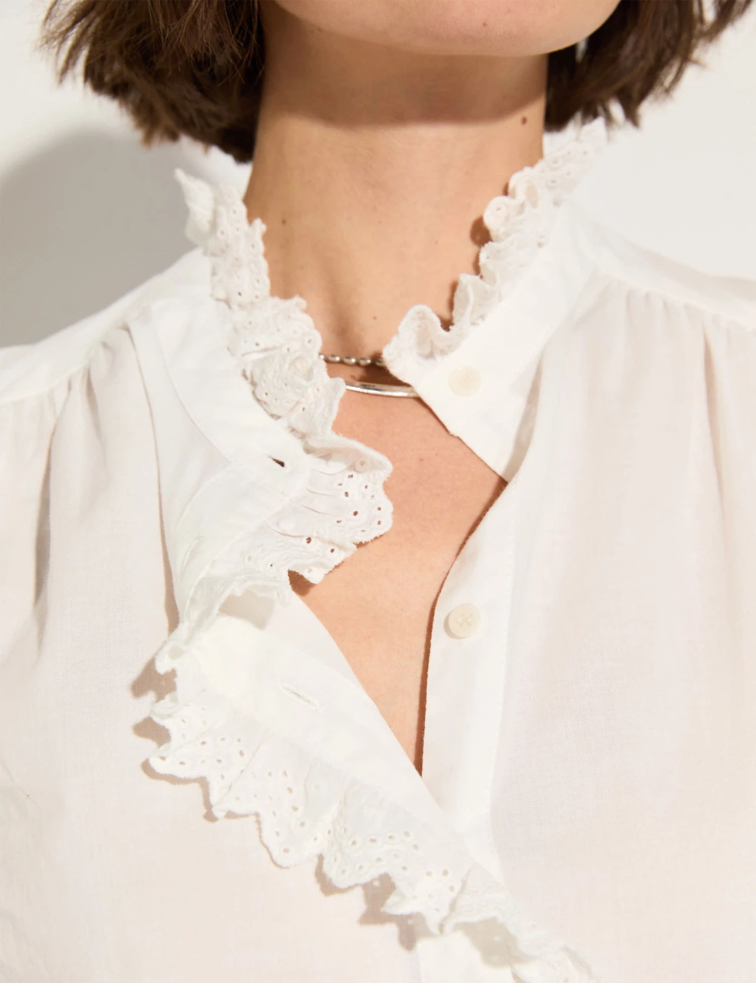 Pure Cotton Broderie Frill Neck Blouse 4 Pure Cotton Broderie Frill Neck Blouse - Image 4