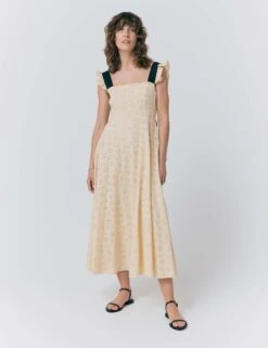 Ghost Pure Cotton Broderie Midaxi Skater Dress