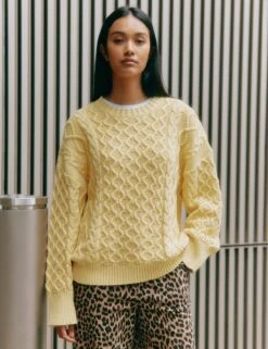 Pure Cotton Cable Knit Crew Neck Jumper