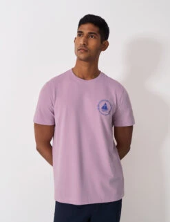 Pure Cotton Embroidered Boat Graphic T-Shirt