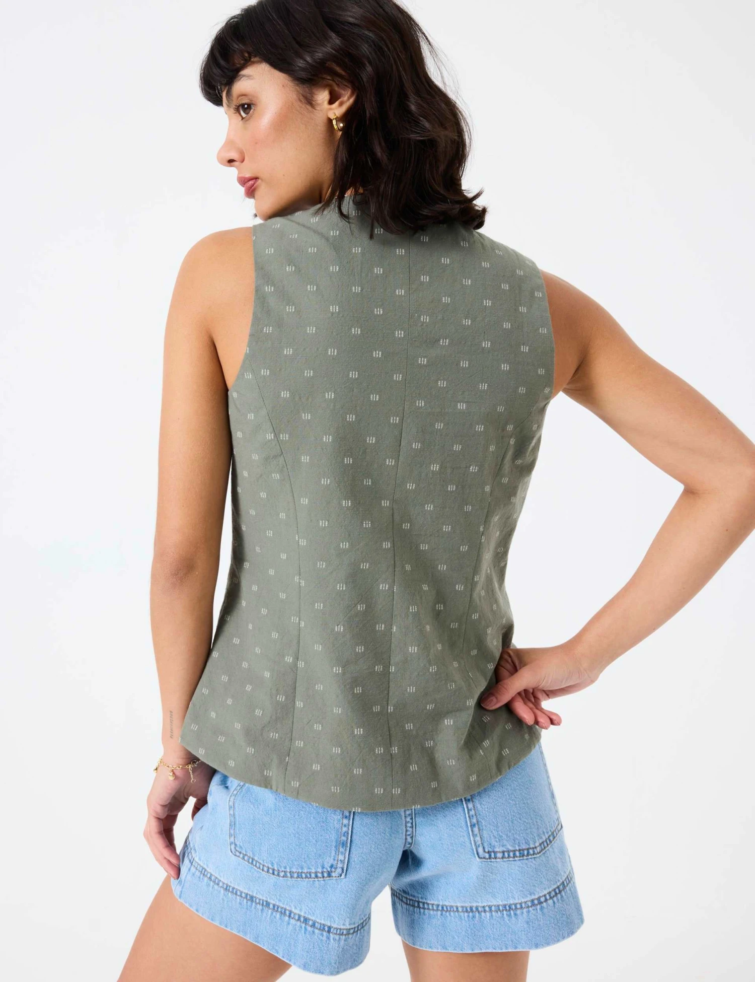 Pure Cotton Embroidered V-Neck Waistcoat 3 Pure Cotton Embroidered V-Neck Waistcoat - Image 3