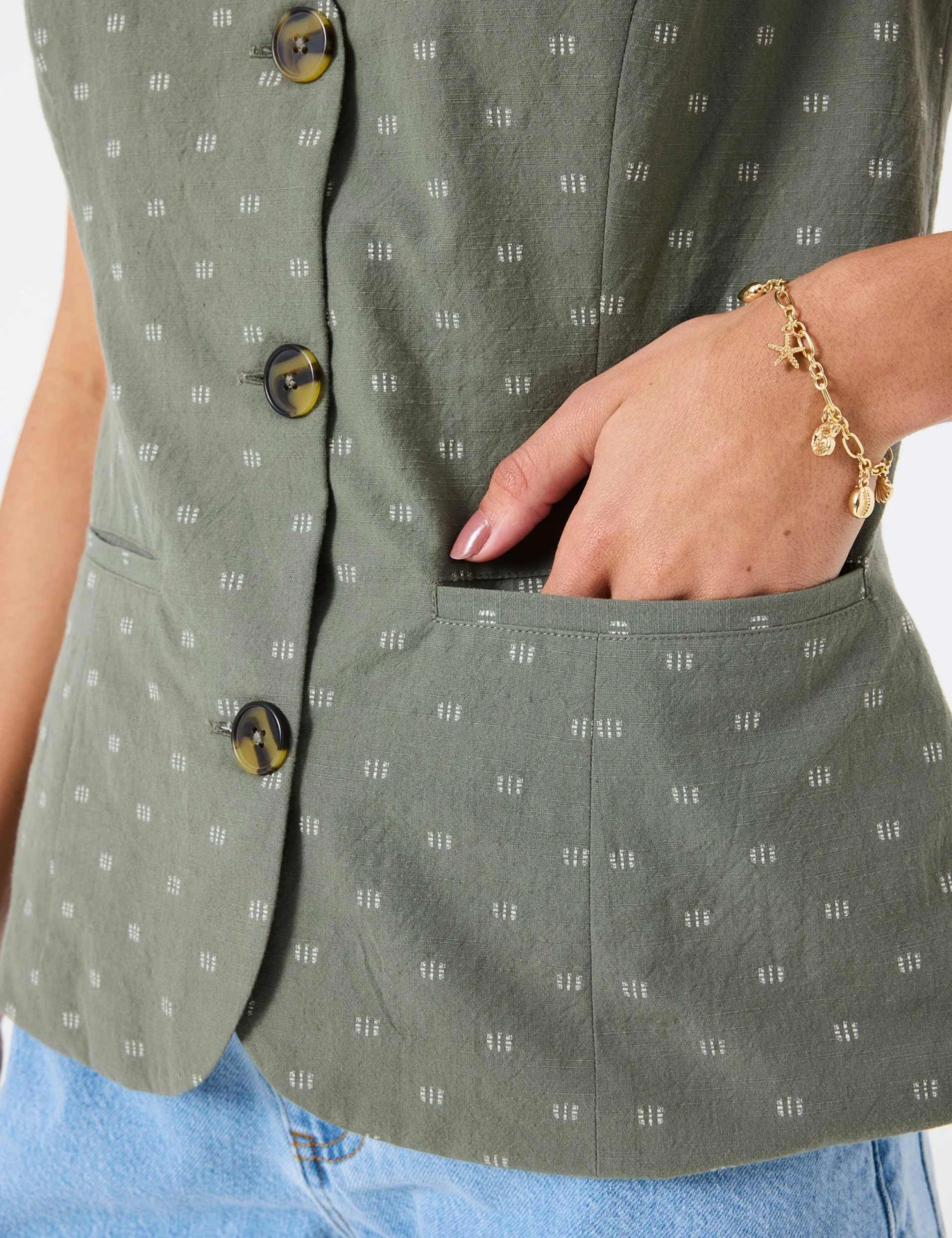 Pure Cotton Embroidered V-Neck Waistcoat 4 Pure Cotton Embroidered V-Neck Waistcoat - Image 4