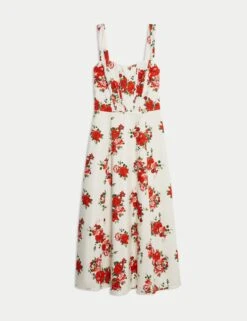 Pure Cotton Floral Corset Midi Skater Dress -Marks And Spencer Shop Pure Cotton Floral Corset Midi Skater Dress 1