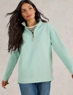 WHITE STUFF Pure Cotton Funnel Neck Half Zip Sweatshirt