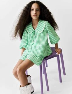 Pure Cotton Gingham Tie Top (6-16 Yrs)