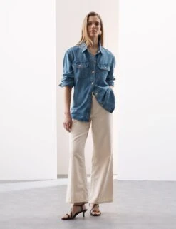 Pure Cotton High Waisted Wide Leg Jean -Marks And Spencer Shop Pure Cotton High Waisted Wide Leg Jean 2