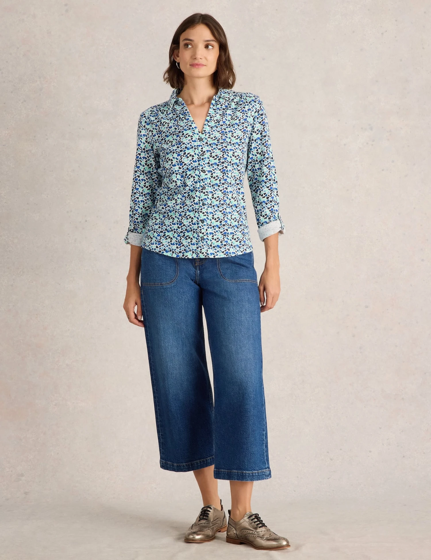 WHITE STUFF Pure Cotton Jersey Printed Collared Shirt 3 WHITE STUFF Pure Cotton Jersey Printed Collared Shirt - Image 3