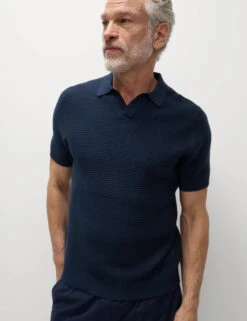 Pure Cotton Open Neck Knitted Polo Shirt