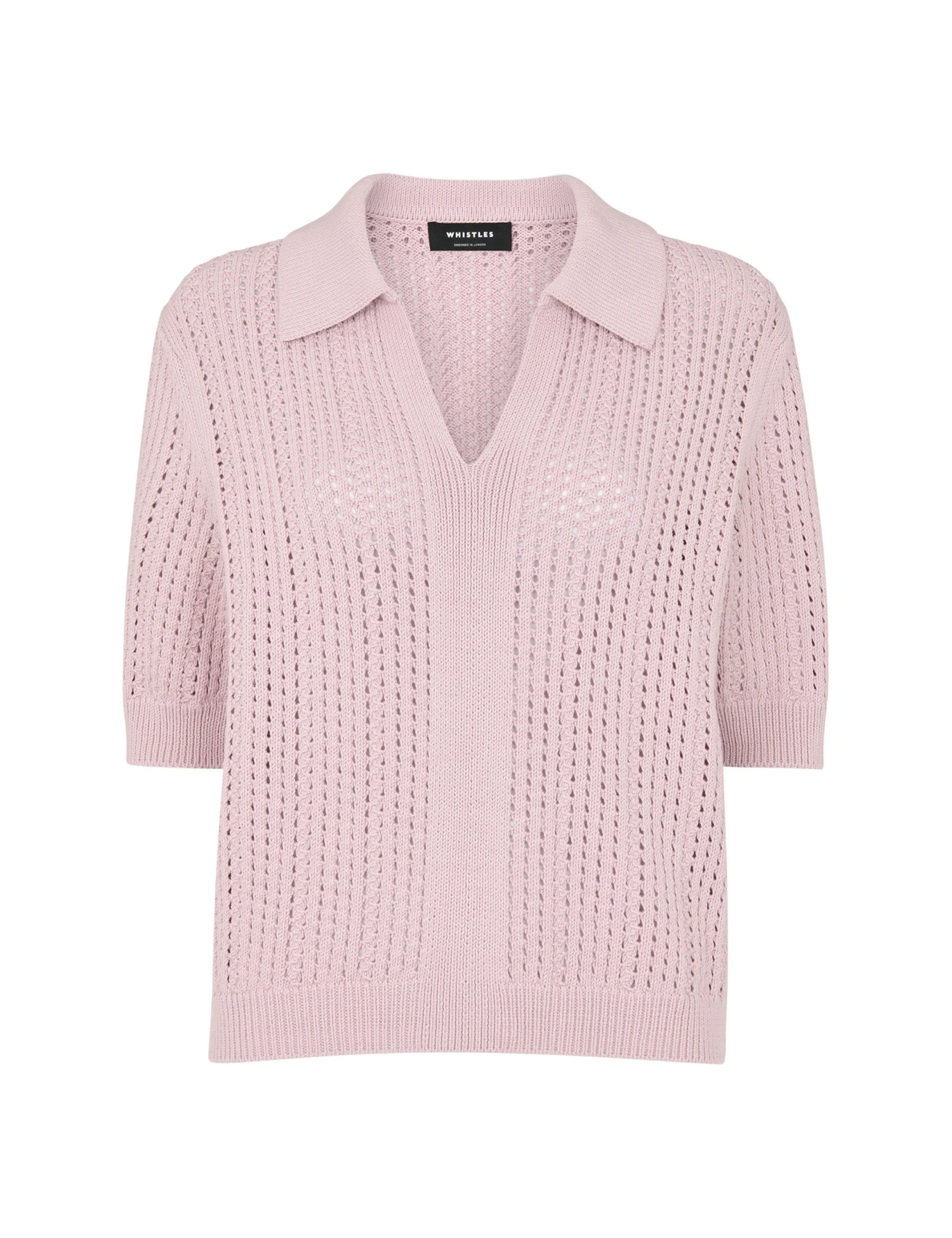 Whistles Pure Cotton Pointelle Collared V-Neck Jumper 2 Whistles Pure Cotton Pointelle Collared V-Neck Jumper - Image 2