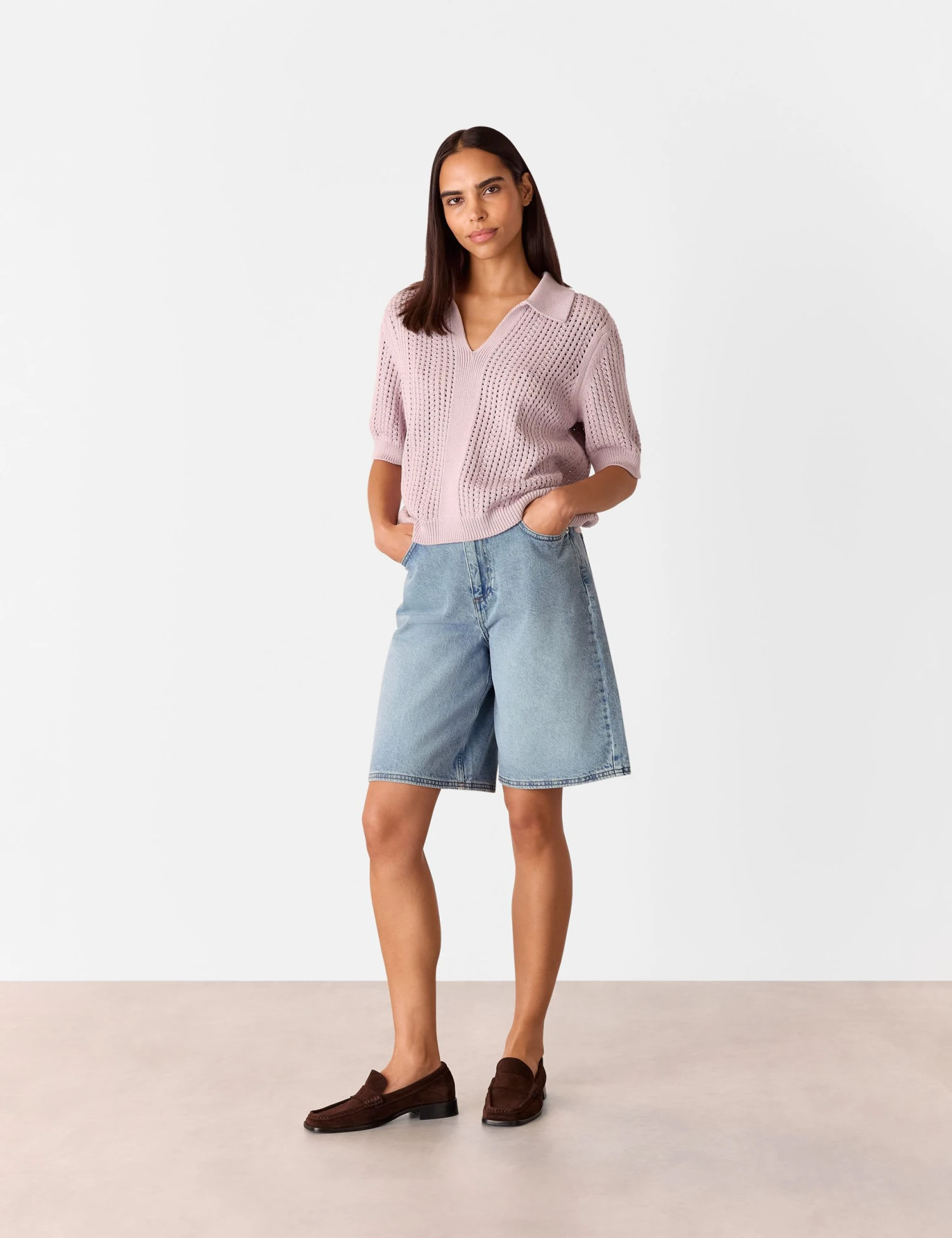 Whistles Pure Cotton Pointelle Collared V-Neck Jumper 3 Whistles Pure Cotton Pointelle Collared V-Neck Jumper - Image 3