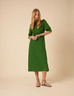 Marks And Spencer Shop -Marks And Spencer Shop Pure Cotton Polka Dot Frill Detail Midi Tea Dress 1