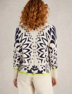 WHITE STUFF Pure Cotton Printed Button Front Cardigan -Marks And Spencer Shop Pure Cotton Printed Button Front Cardigan 3