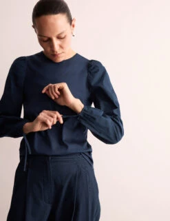 Jaeger Pure Cotton Puff Sleeve Top