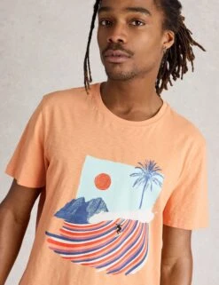 WHITE STUFF Pure Cotton Rainbow Surf Graphic T-Shirt